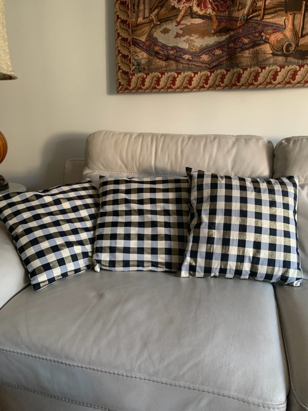 3 Checkered Throw Pillows 18.5” x 18.5”